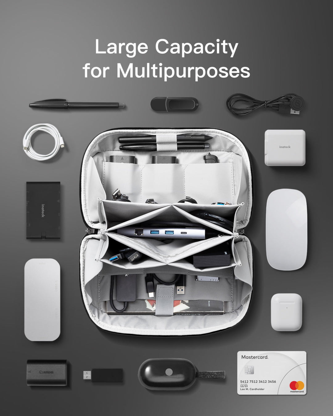 Inateck Multipurpose Electronics Organizer with 180° Open, AB03007