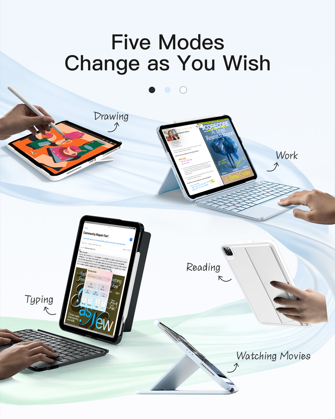 inateck Inateck Case with Keyboard,for iPad 10th/11th Gen(2025 A16),Air 11" M3/M2,Air 6/5/4th,Pro 11 4/3/2/1th,Ultralight Detach