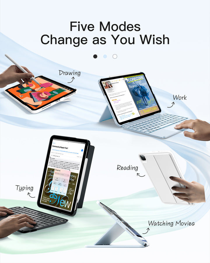 inateck Inateck Case with Keyboard,for iPad 10th/11th Gen(2025 A16),Air 11" M3/M2,Air 6/5/4th,Pro 11 4/3/2/1th,Ultralight Detach