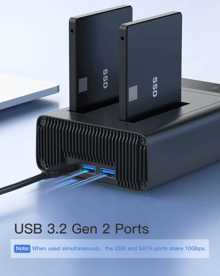 Inateck USB 3.2 Gen 2 Dual Bay Hard Drive Docking Station for 2.5" SATA SSD/HDD, FD2025