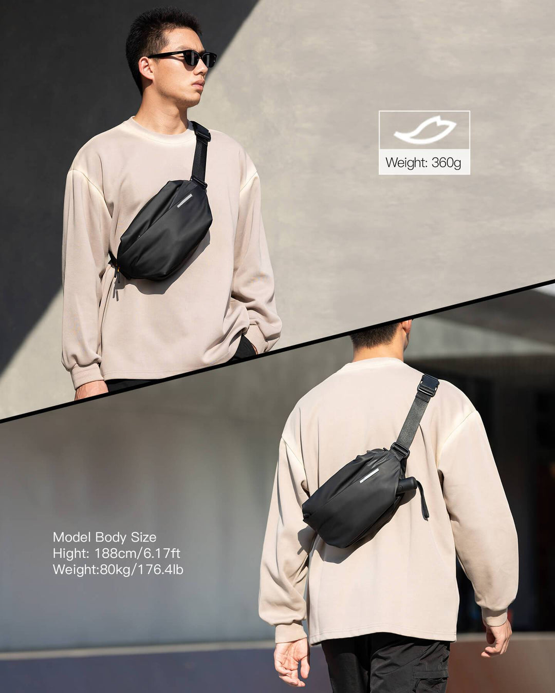 Inateck Stylish Sling Bag Crossbody Chest Bag with Spacious Orderly Storage, LB03014
