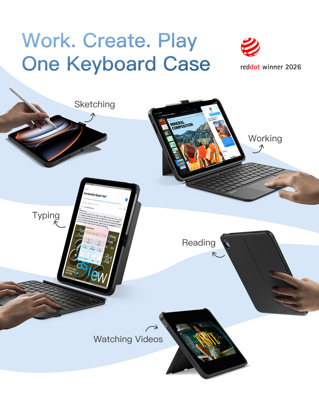inateck Inatek Detachable Keyboard Case for iPad A16 11th Gen 2025 11 inch, iPad 10th Gen 2022 10.9 inch, AceTouch Pro, QWERTY, 