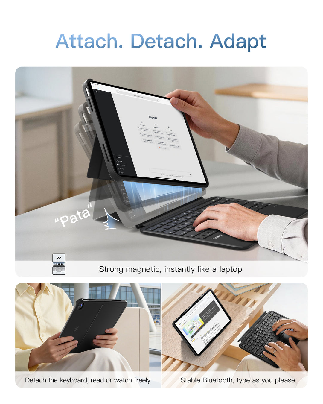 inateck Inatek Detachable Keyboard Case for iPad A16 11th Gen 2025 11 inch, iPad 10th Gen 2022 10.9 inch, AceTouch Pro, QWERTY, 