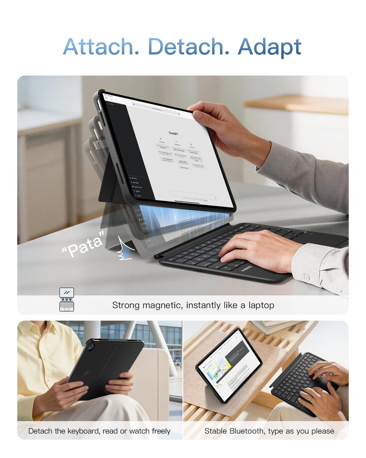 inateck Inatek Detachable Keyboard Case for iPad A16 11th Gen 2025 11 inch, iPad 10th Gen 2022 10.9 inch, AceTouch Pro, QWERTY, 