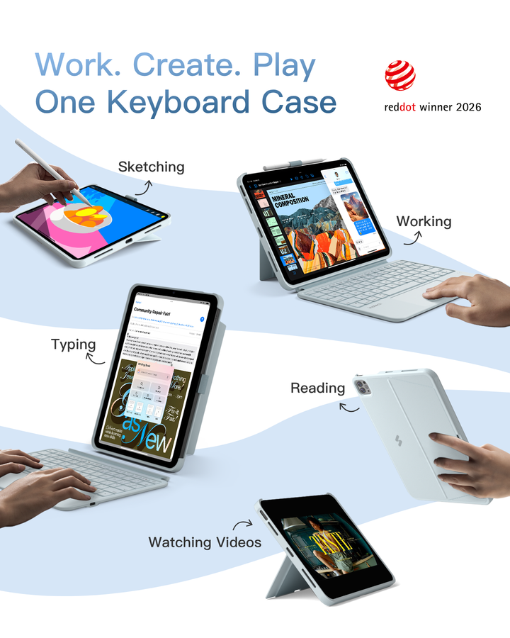 Inatek Detachable Keyboard Case for iPad A16 11th Gen 2025 11 inch, iPad 10th Gen 2022 10.9 inch, AceTouch Pro, QWERTY, KB403-10 |  Red Dot Award 2026